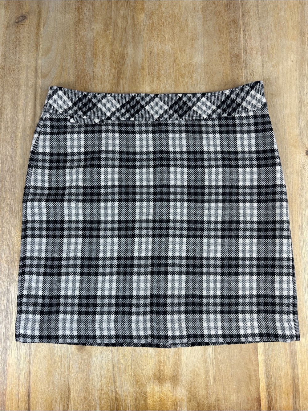 L.L. Bean Wool Black and White Plaid Mini Skirt